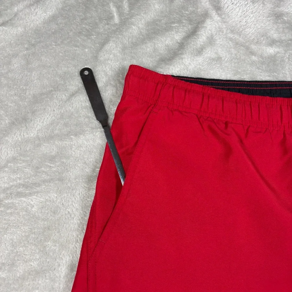 Vintage Nike Swim Shorts Men Small Red Black Silver Tag Board Trunks Embroidered